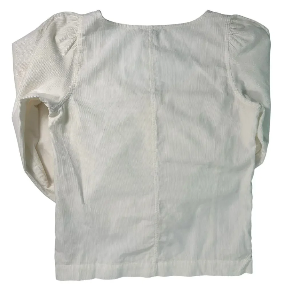 Madewell Corduroy Shirred-Sleeve Button-Front Shirt Ivory Blouse Top Size XS‎